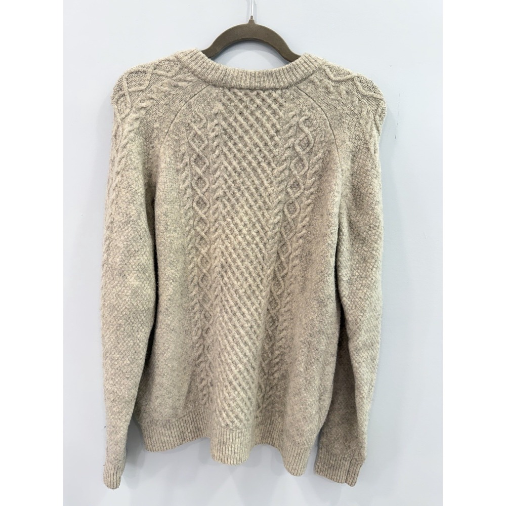 Community Wool Yak Blend Cable Knit Sweater Medium Beige Cream Cozy Pullover - Picture 4 of 11